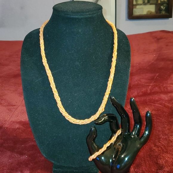 Vintage Natural Angel Skin Peach Coral Beads Necklace & Bracelet 6‎ & 3 Strand - Picture 1 of 12